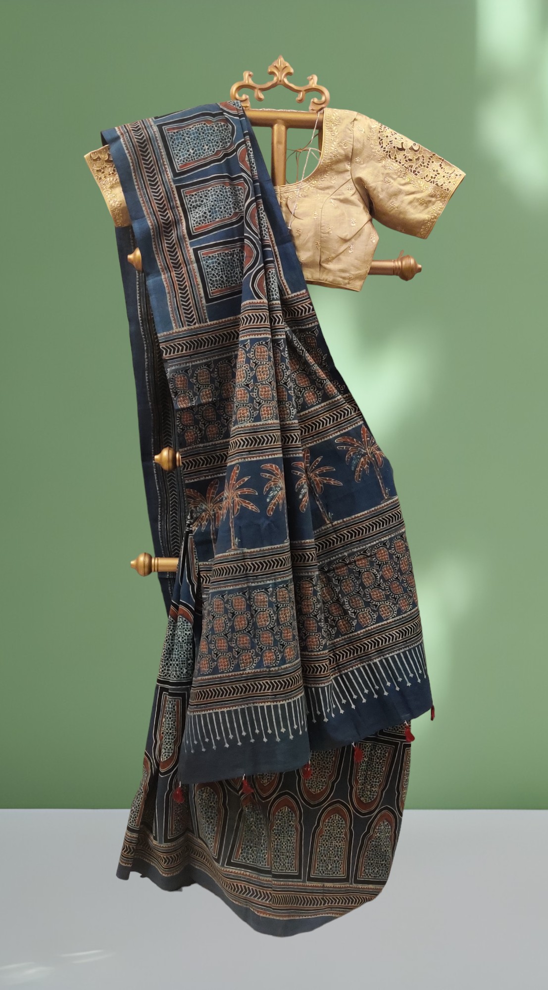 Ajrakh Handblock Printed Natural Dyed Mul Cotton Saree