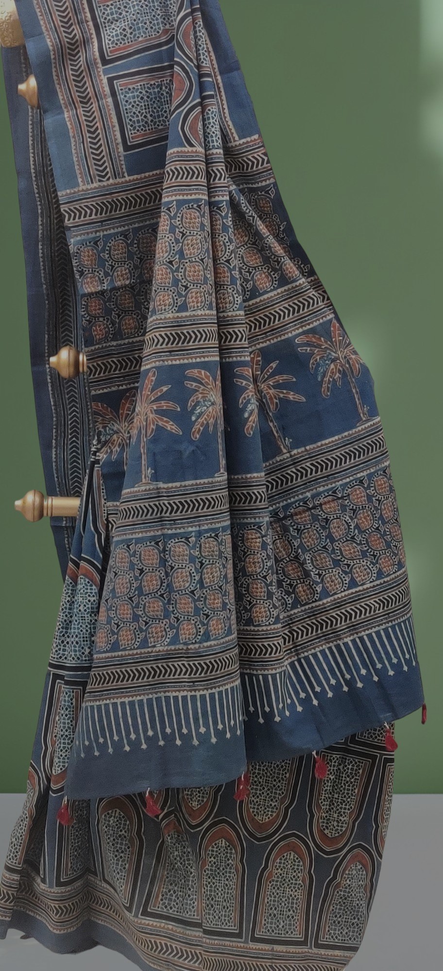 Ajrakh Handblock Printed Natural Dyed Mul Cotton Saree