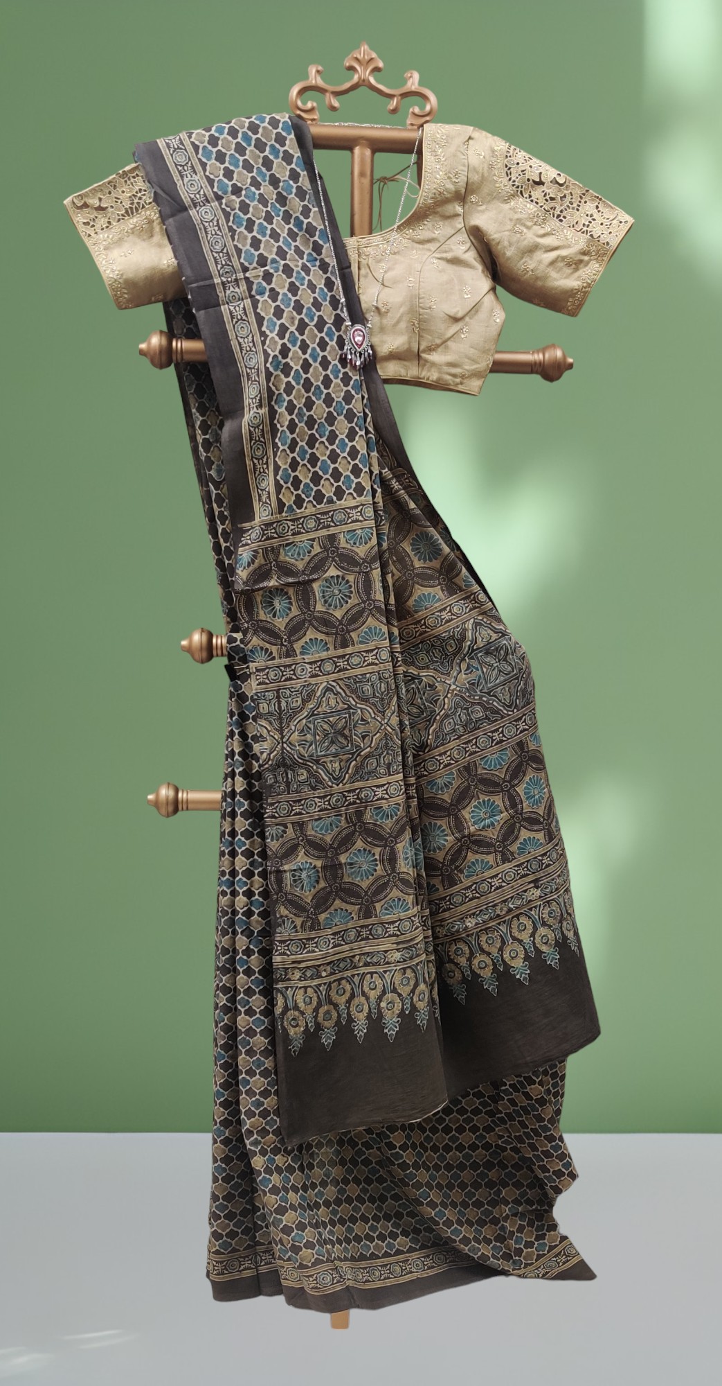 Ajrakh Handblock Printed Natural Dyed Mul Cotton Saree