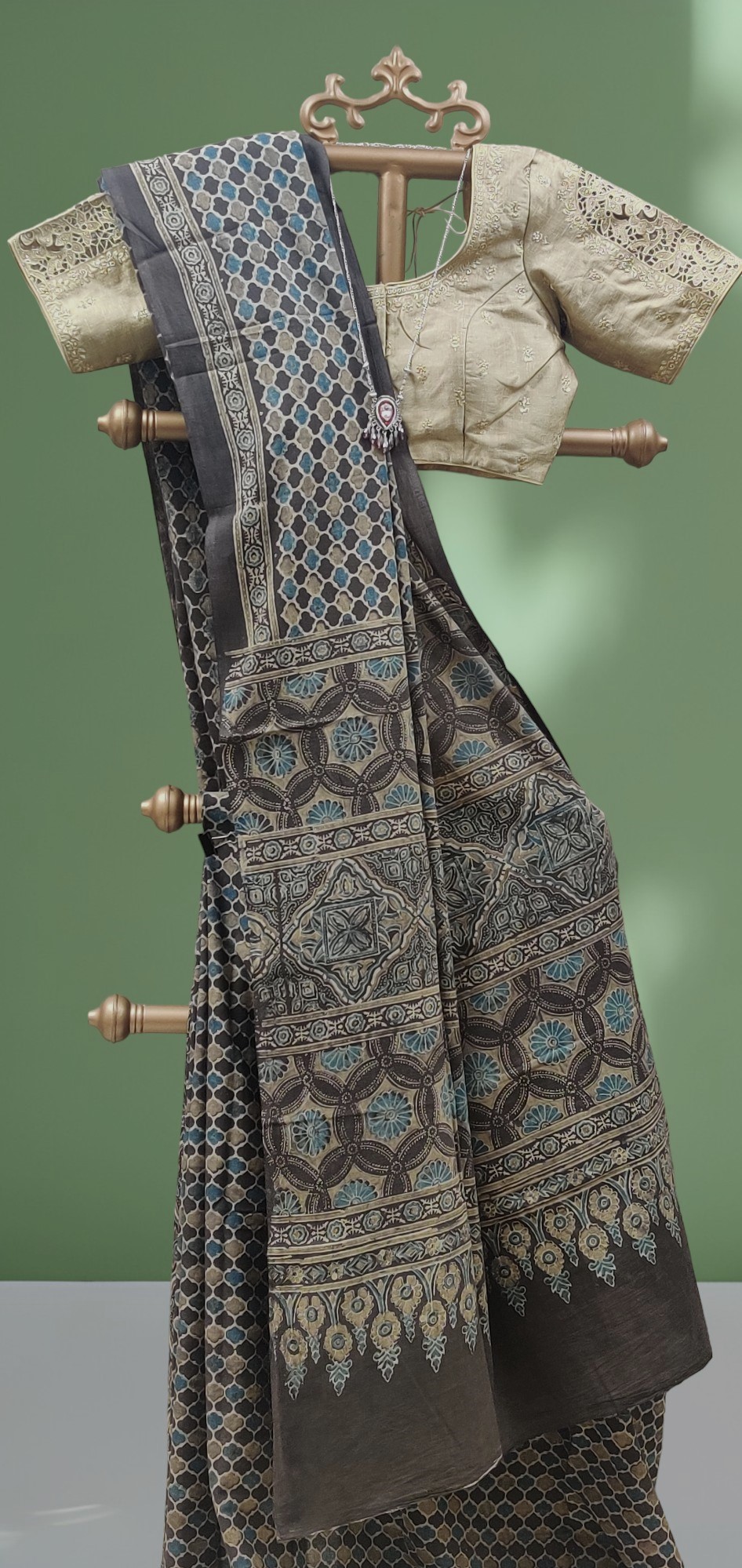 Ajrakh Handblock Printed Natural Dyed Mul Cotton Saree