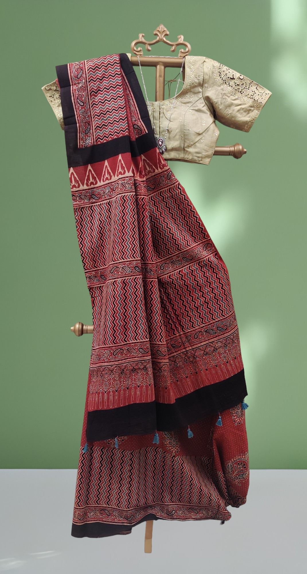 Ajrakh Handblock Printed Natural Dyed Mul Cotton Saree