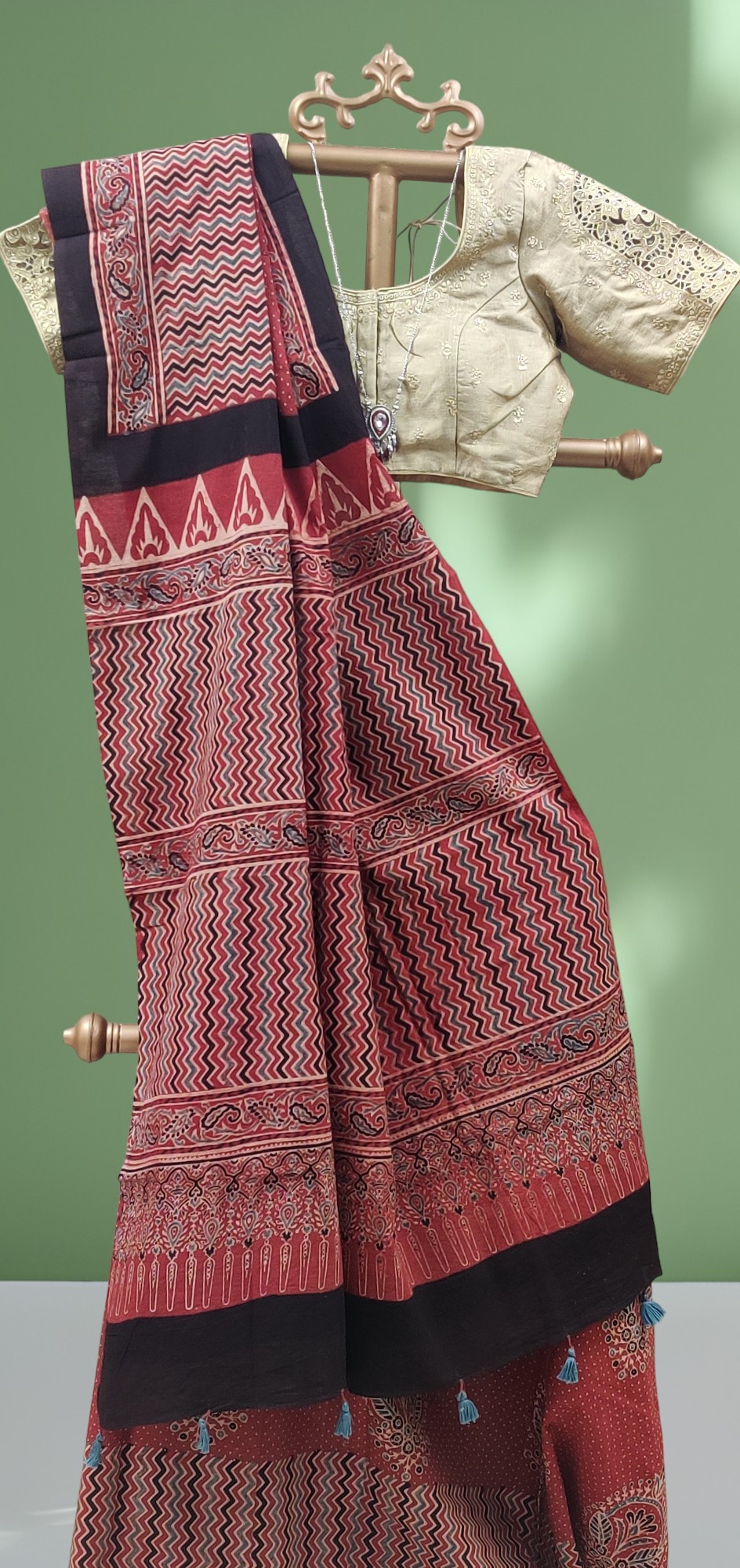 Ajrakh Handblock Printed Natural Dyed Mul Cotton Saree