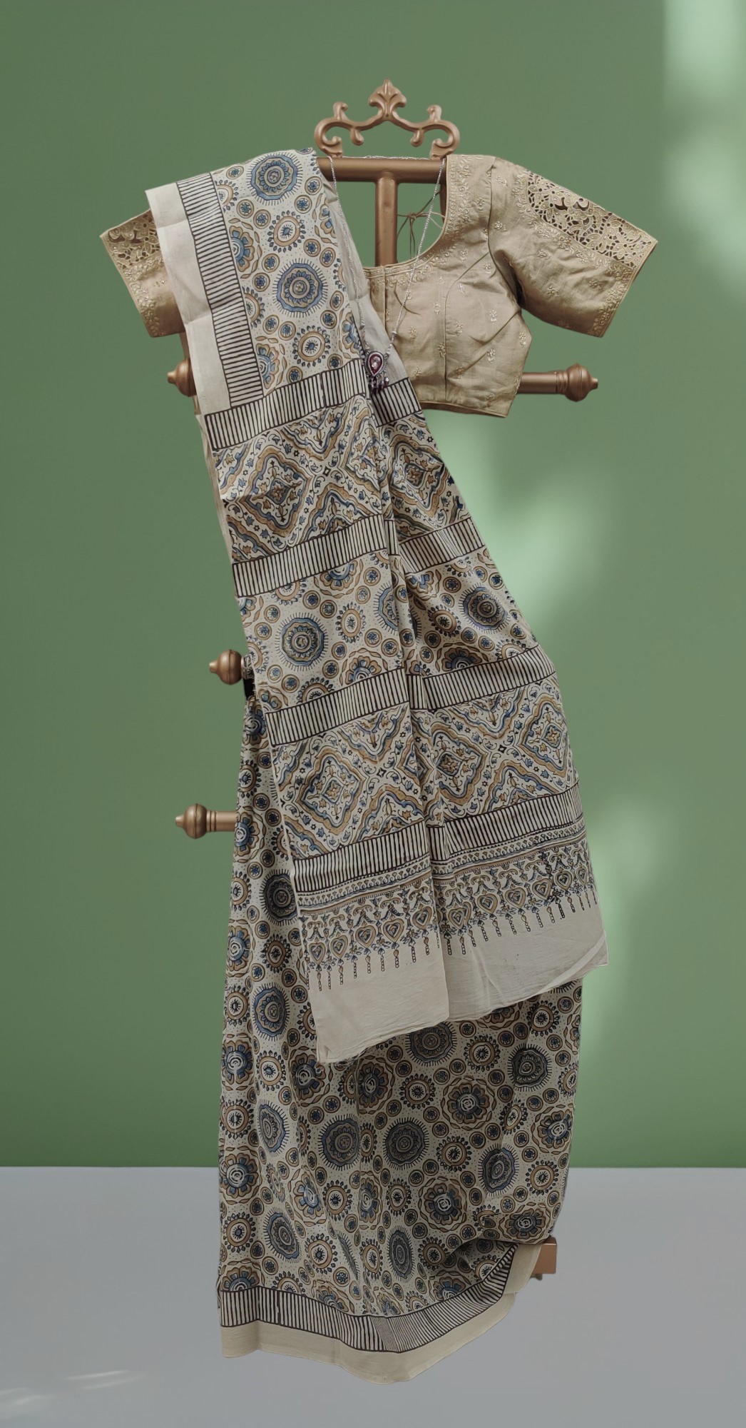 Ajrakh Handblock Printed Natural Dyed Mul Cotton Saree