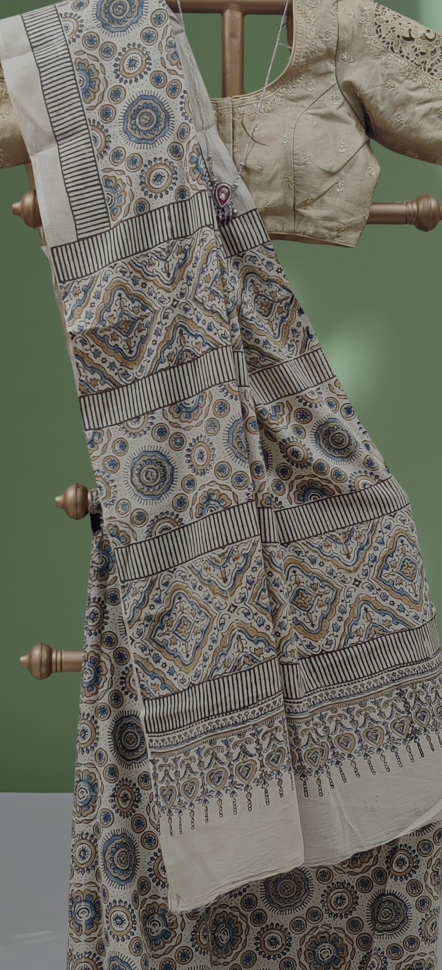 Ajrakh Handblock Printed Natural Dyed Mul Cotton Saree