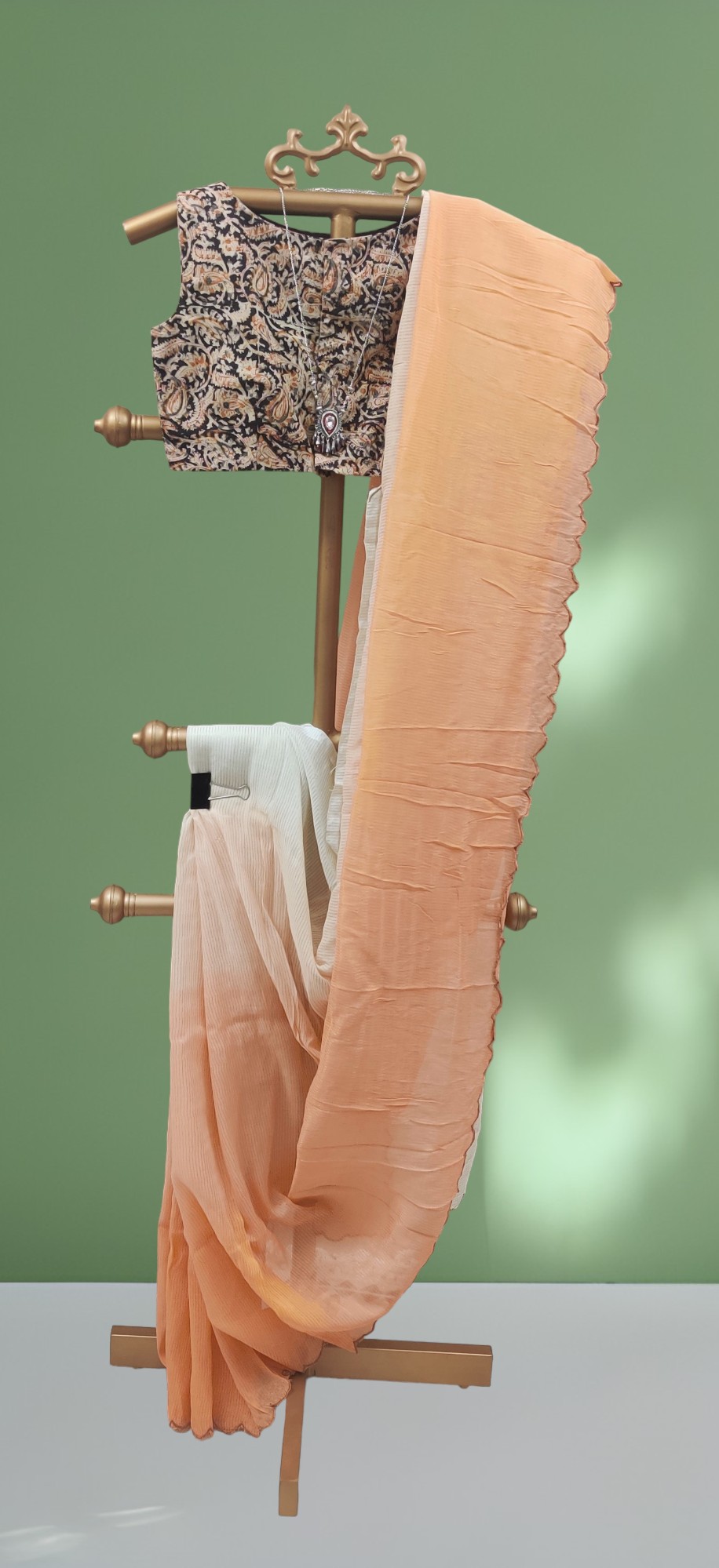 Mul cotton saree with zari stripes and scalloped edges