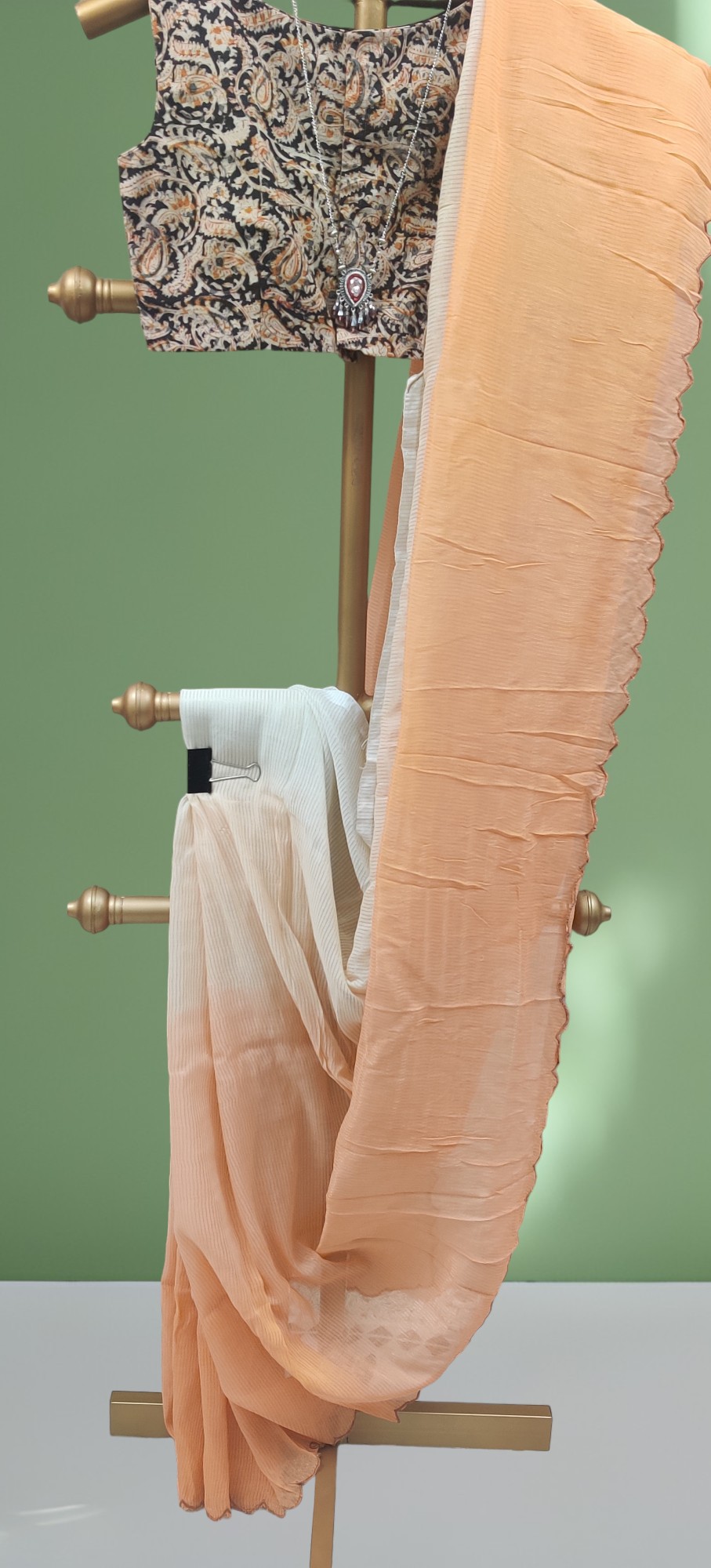 Mul cotton saree with zari stripes and scalloped edges