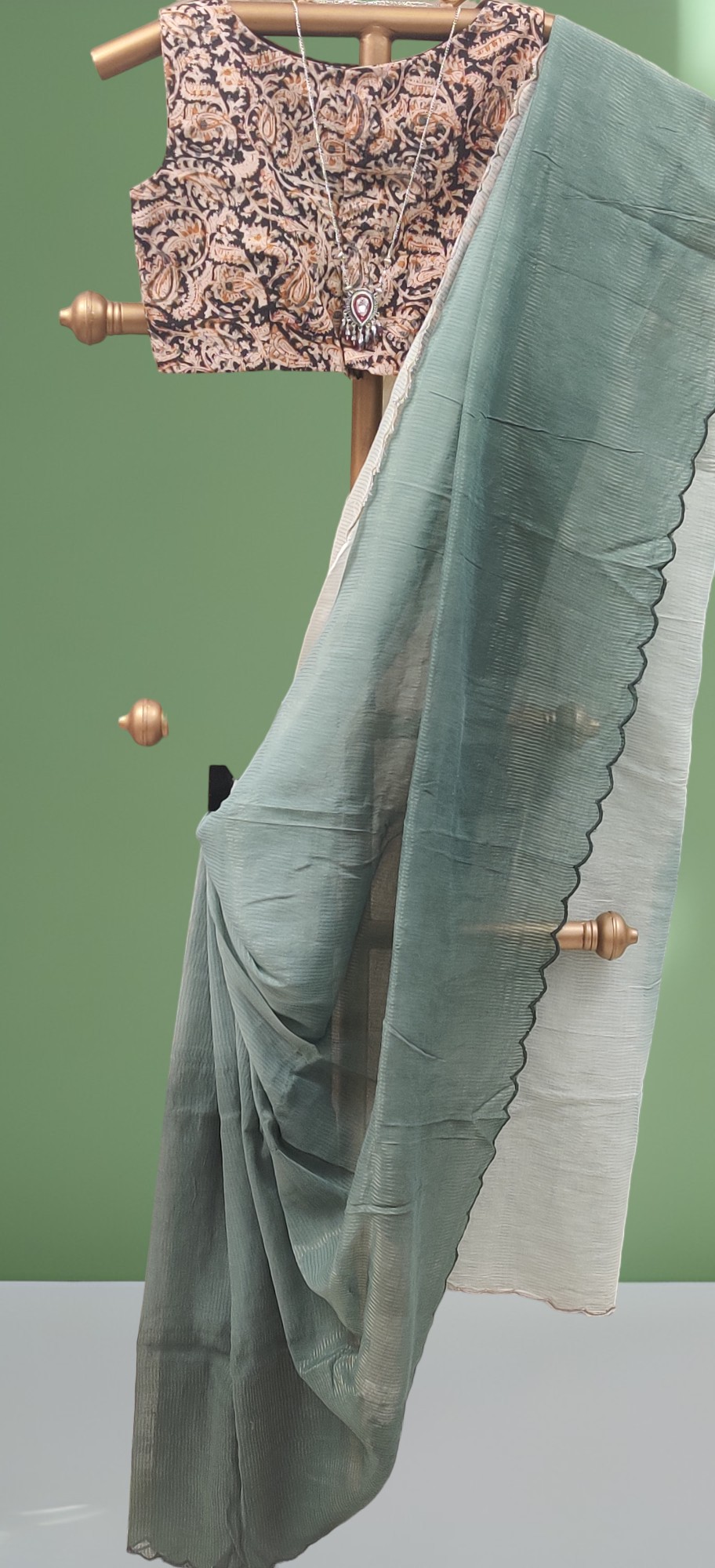 Mul Cotton saree with Zari stripes and scalloped edges