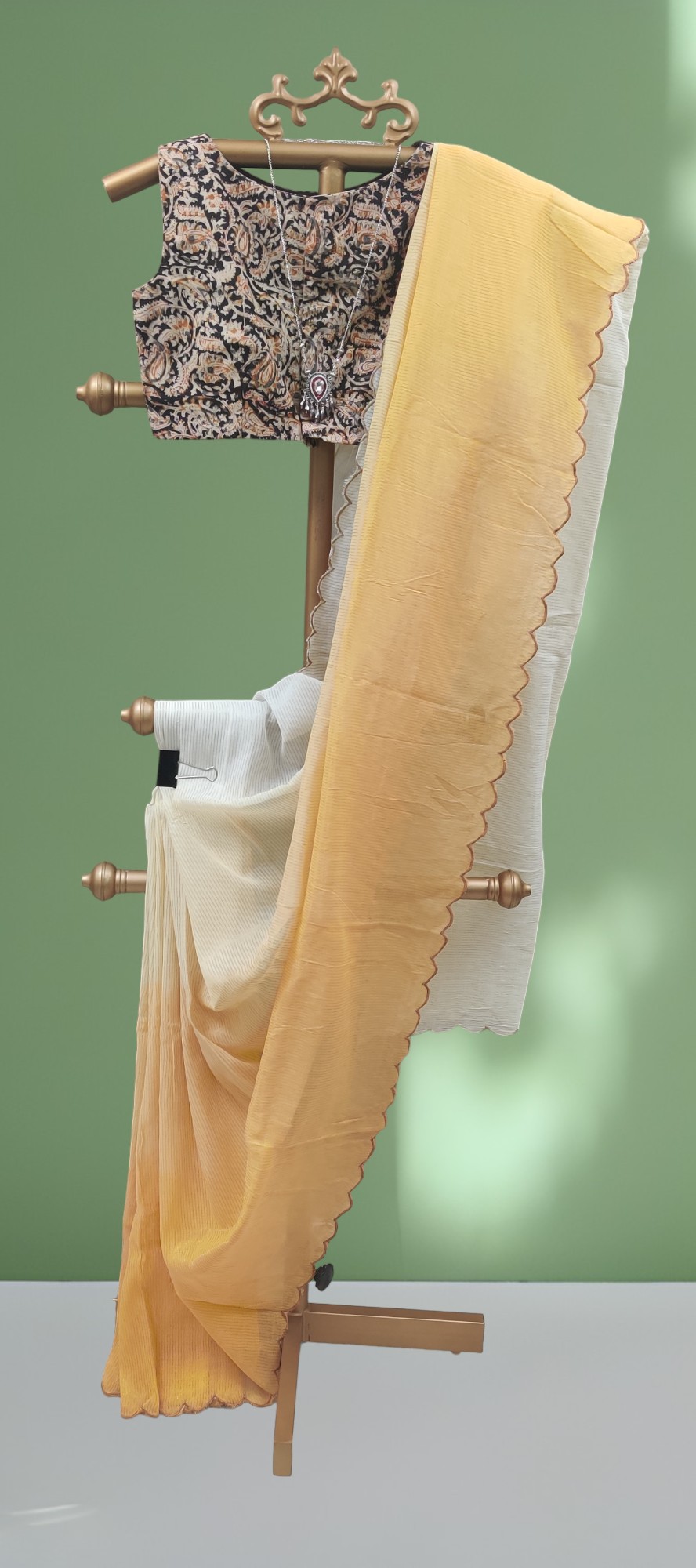 Mul cotton saree with zari stripes and scalloped edges