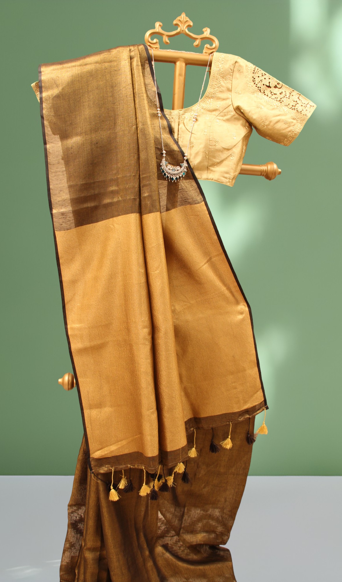 Black golden Tissue Linen Saree