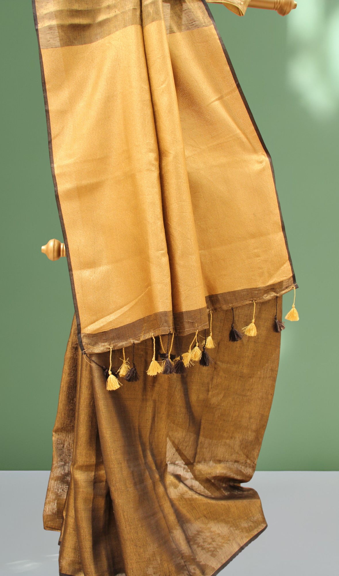 Black golden Tissue Linen Saree