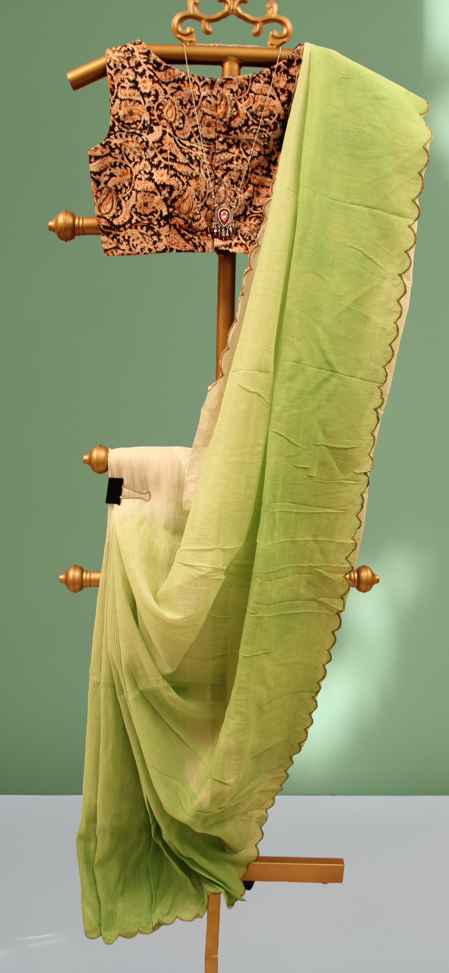 Mul cotton saree with Zari stripes and scalloped edges