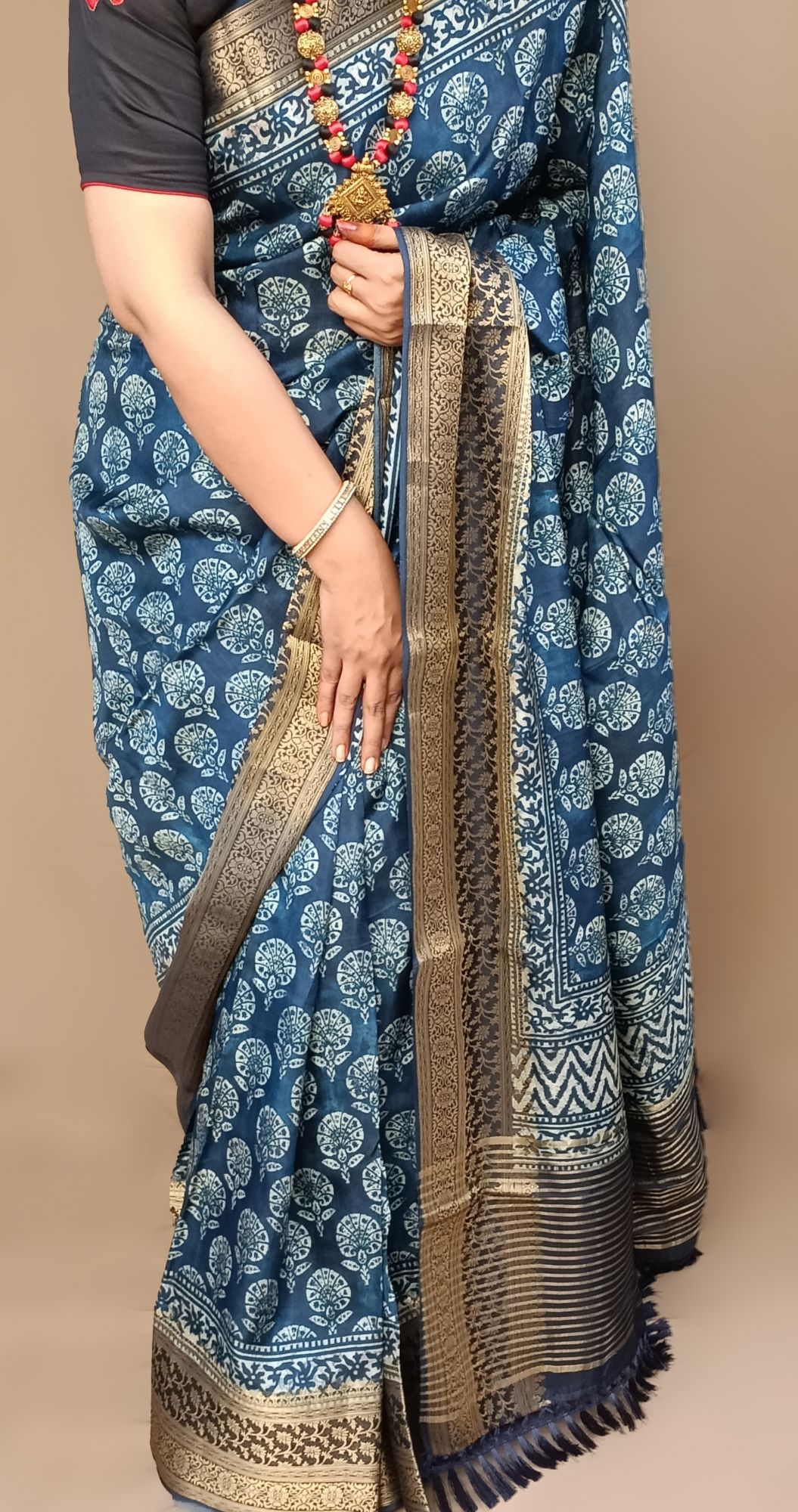 Indigo blue pure kanchi crepe saree