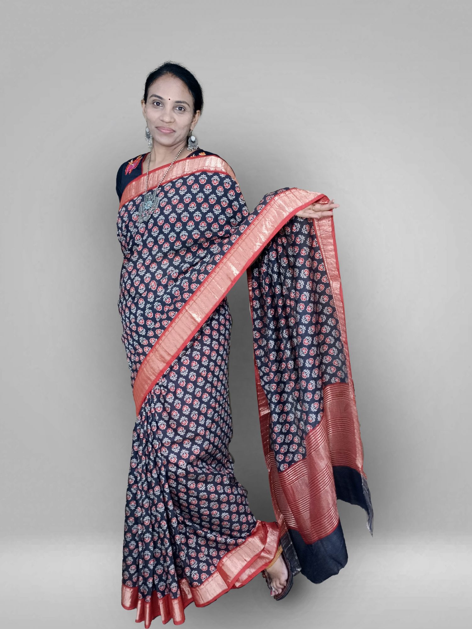 Kalamkari print binni crepe saree