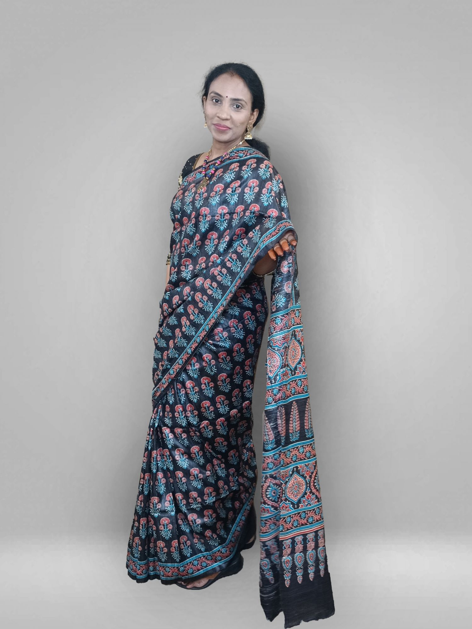 Kalamkari print tussar gihcha silk saree