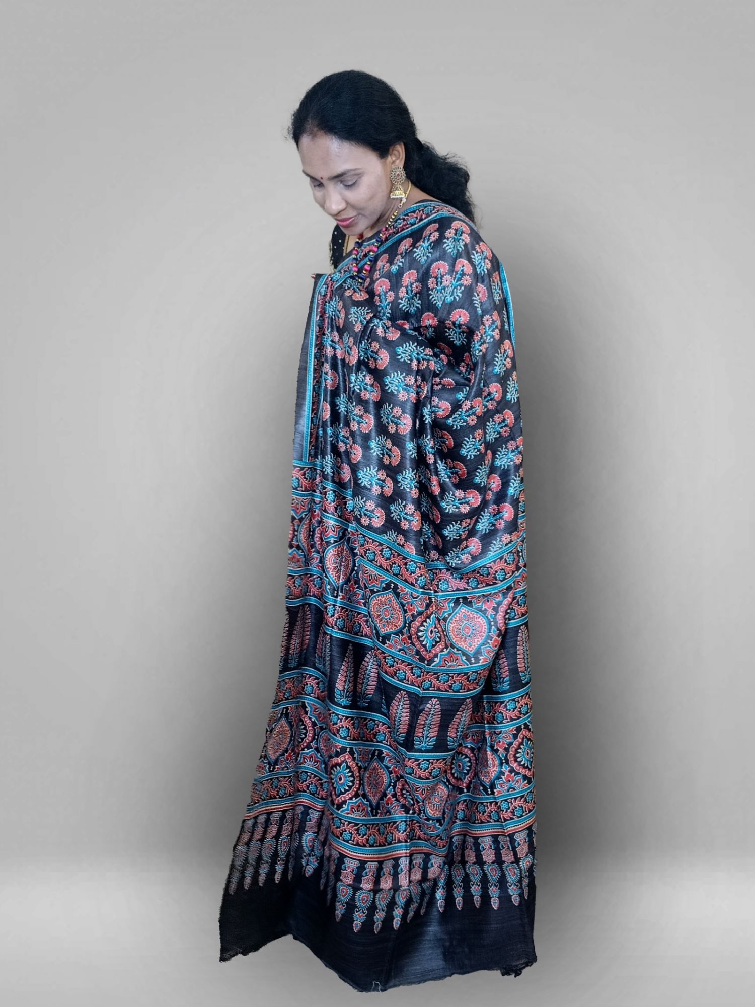 Kalamkari print tussar gihcha silk saree