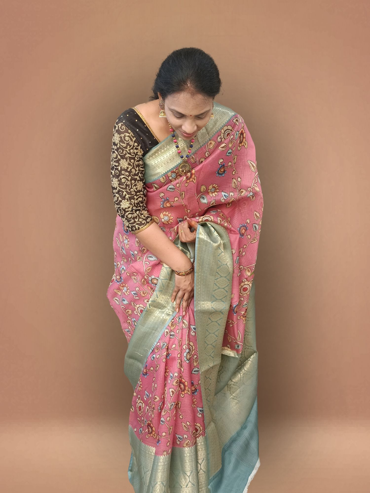 Kalamkari printed kota silk saree
