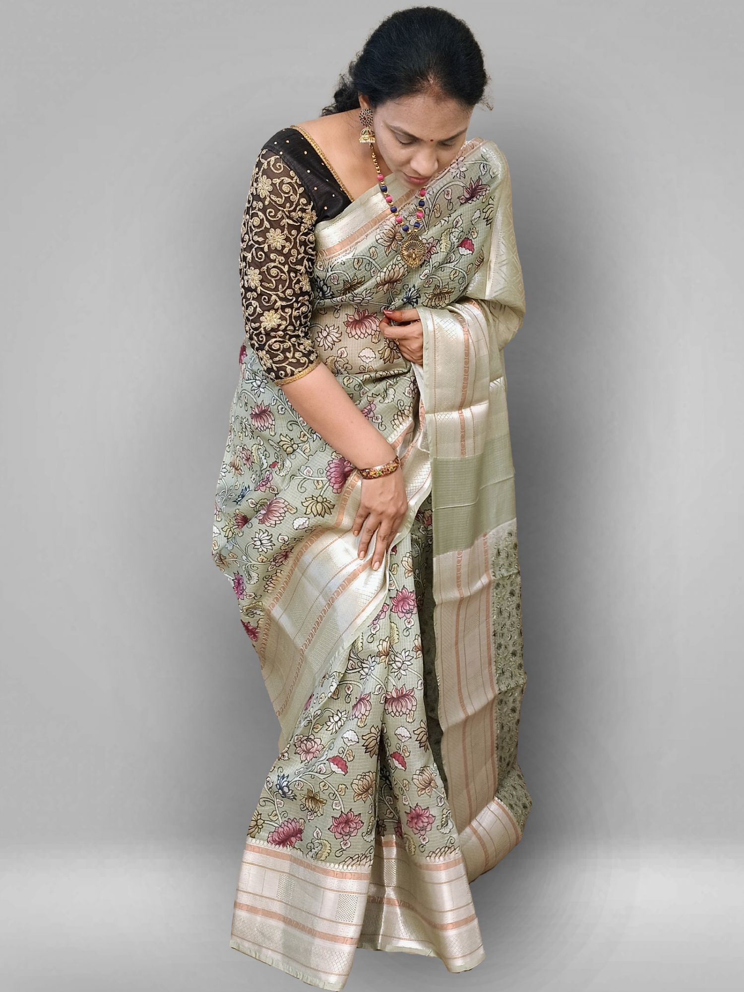 Kalamkari printed kota silk saree
