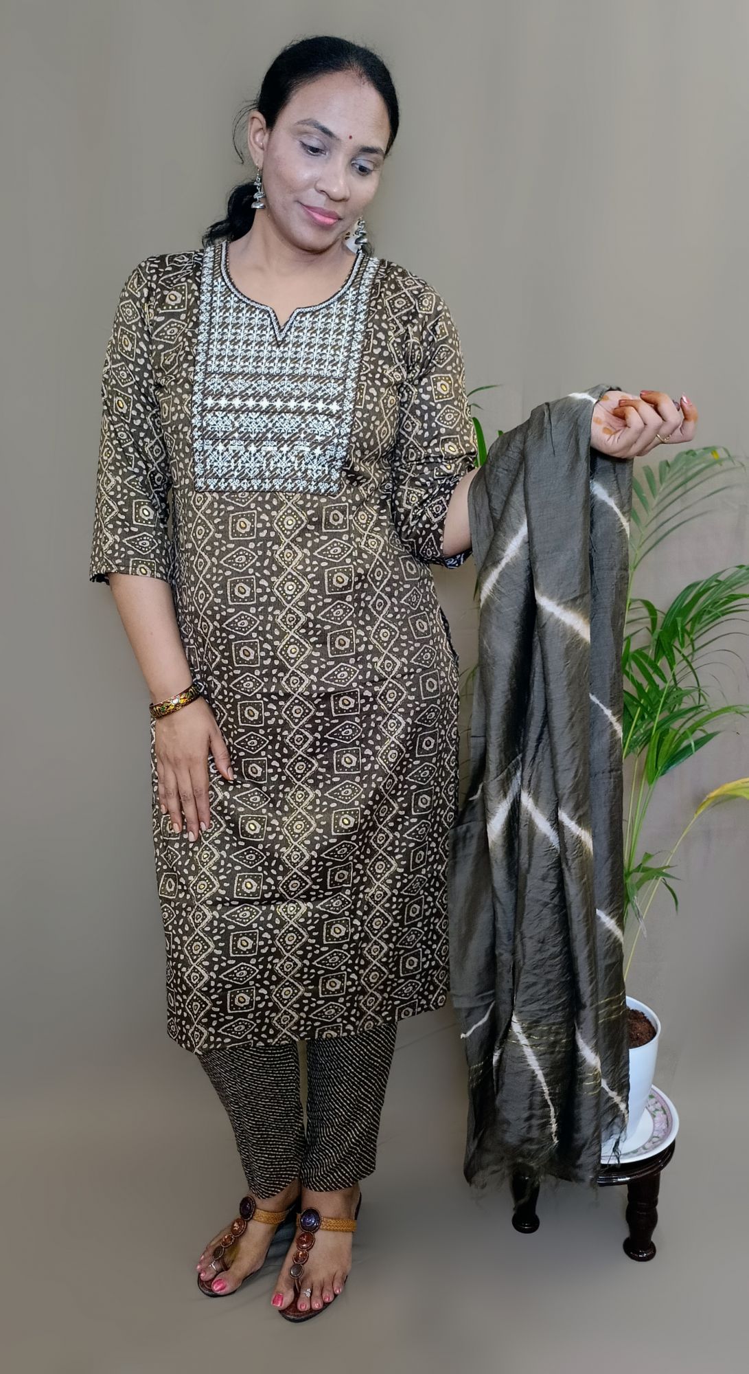 Olive green rayon suit set