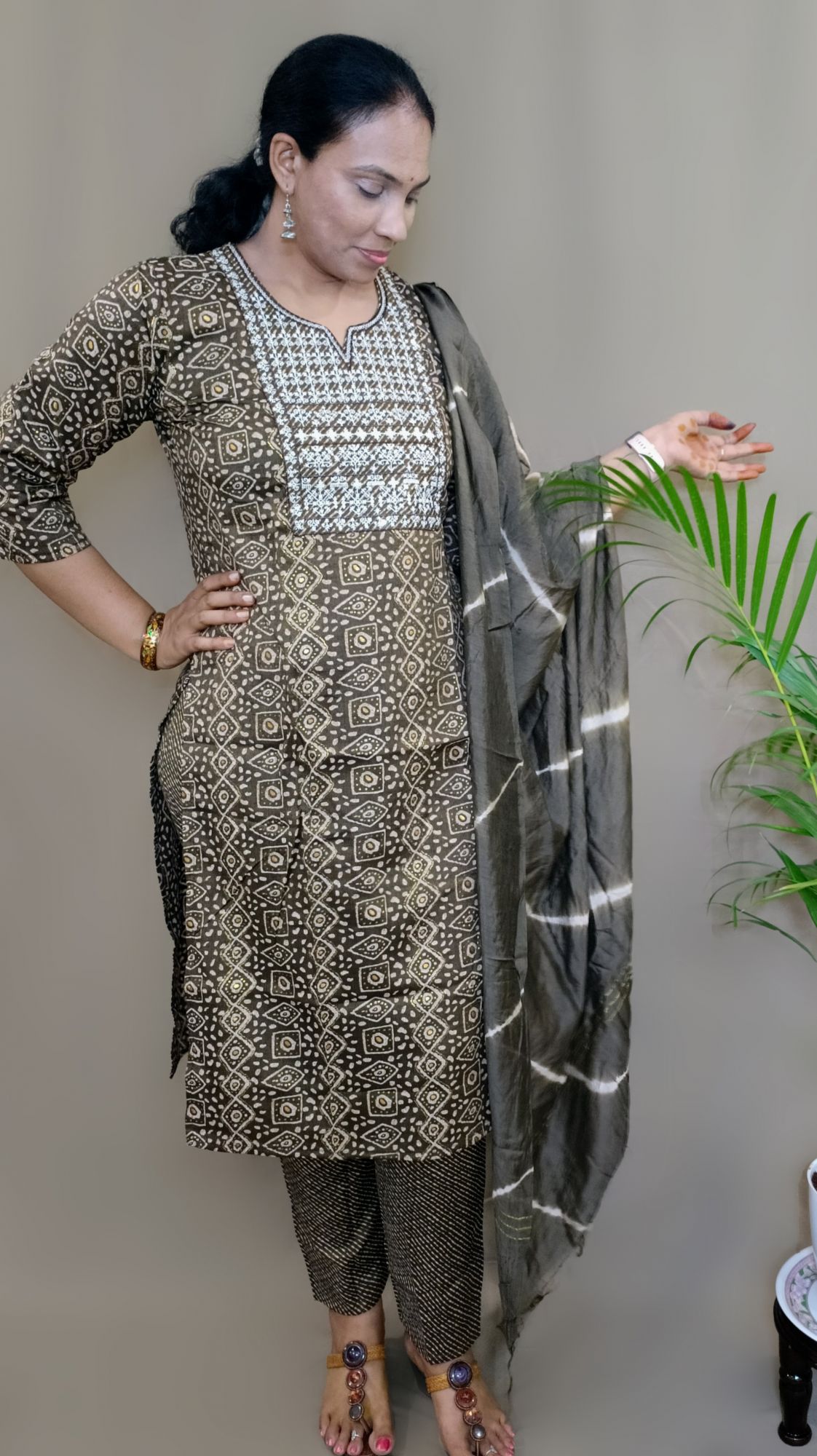 Olive green rayon suit set