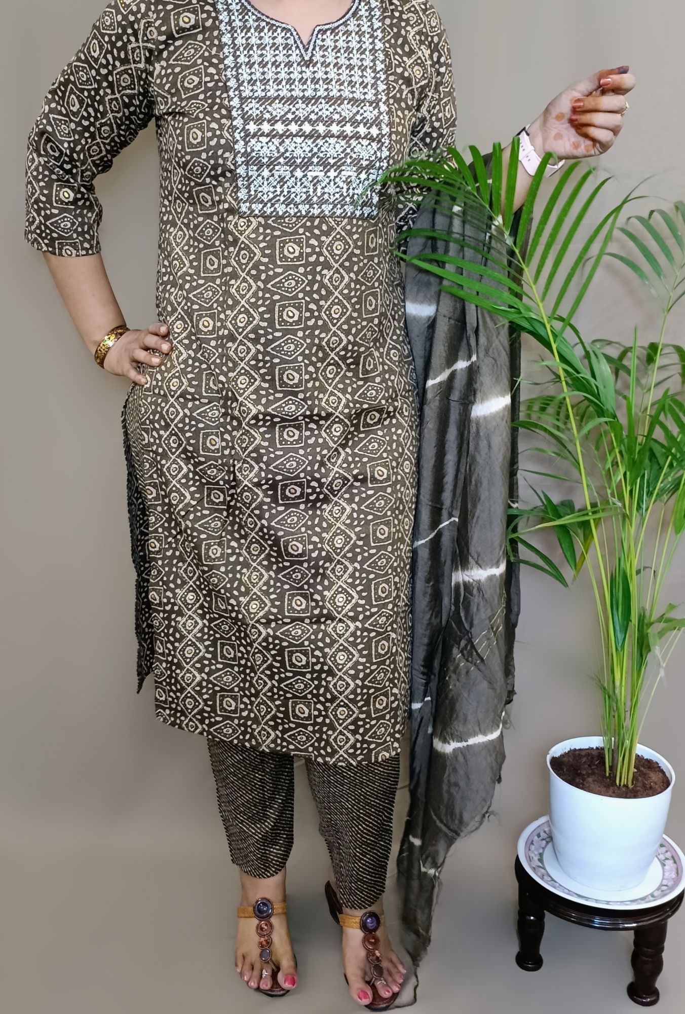 Olive green rayon suit set
