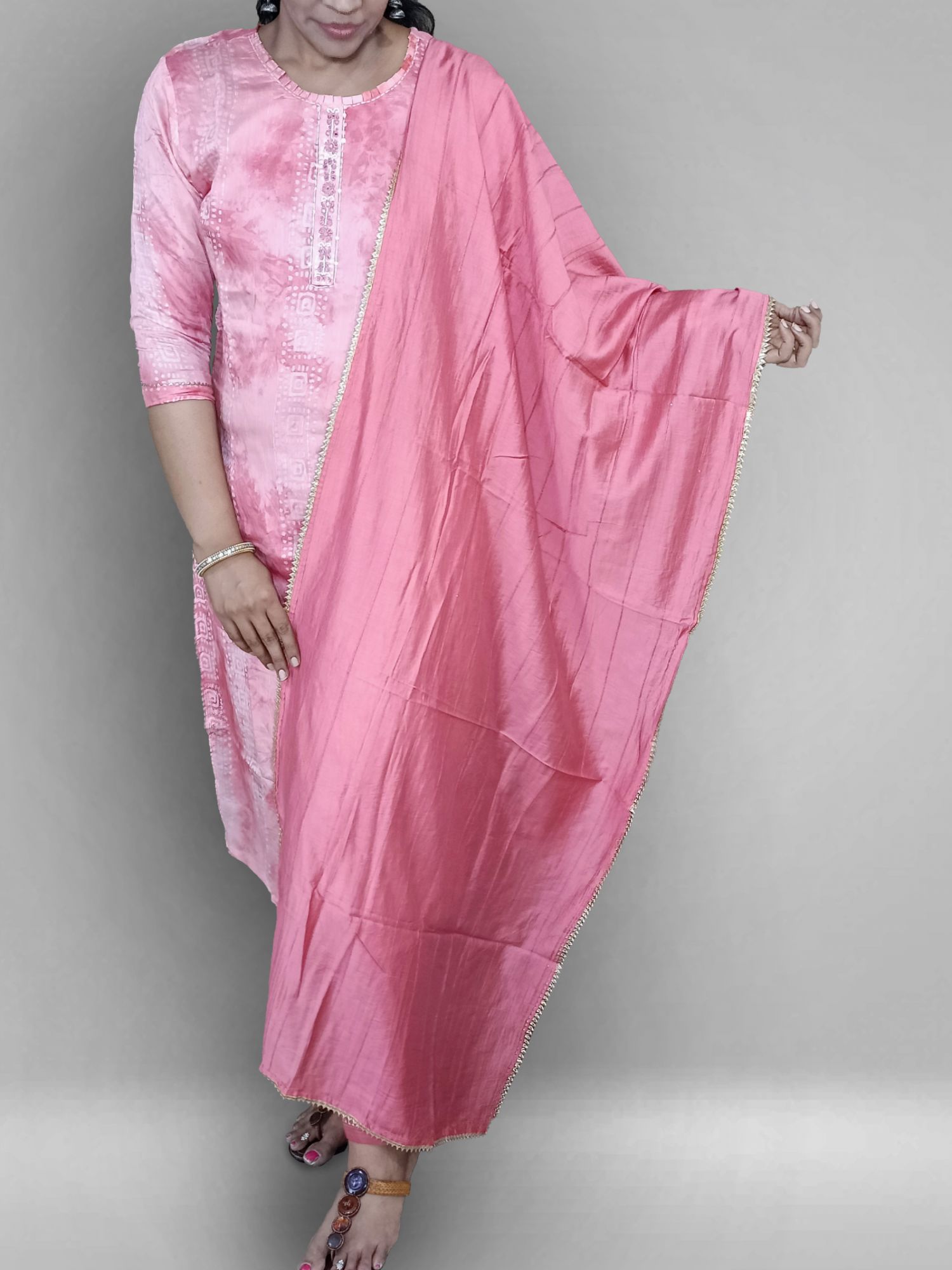 Onion pink dola silk suit set