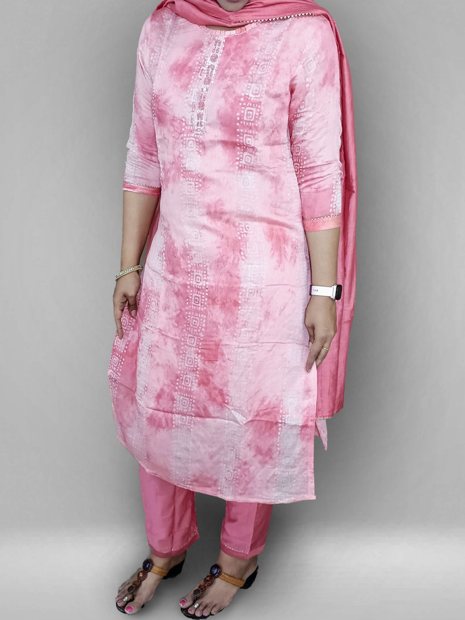 Onion pink dola silk suit set