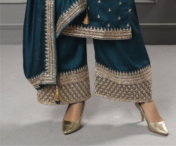 peacock blue dola silk suit set