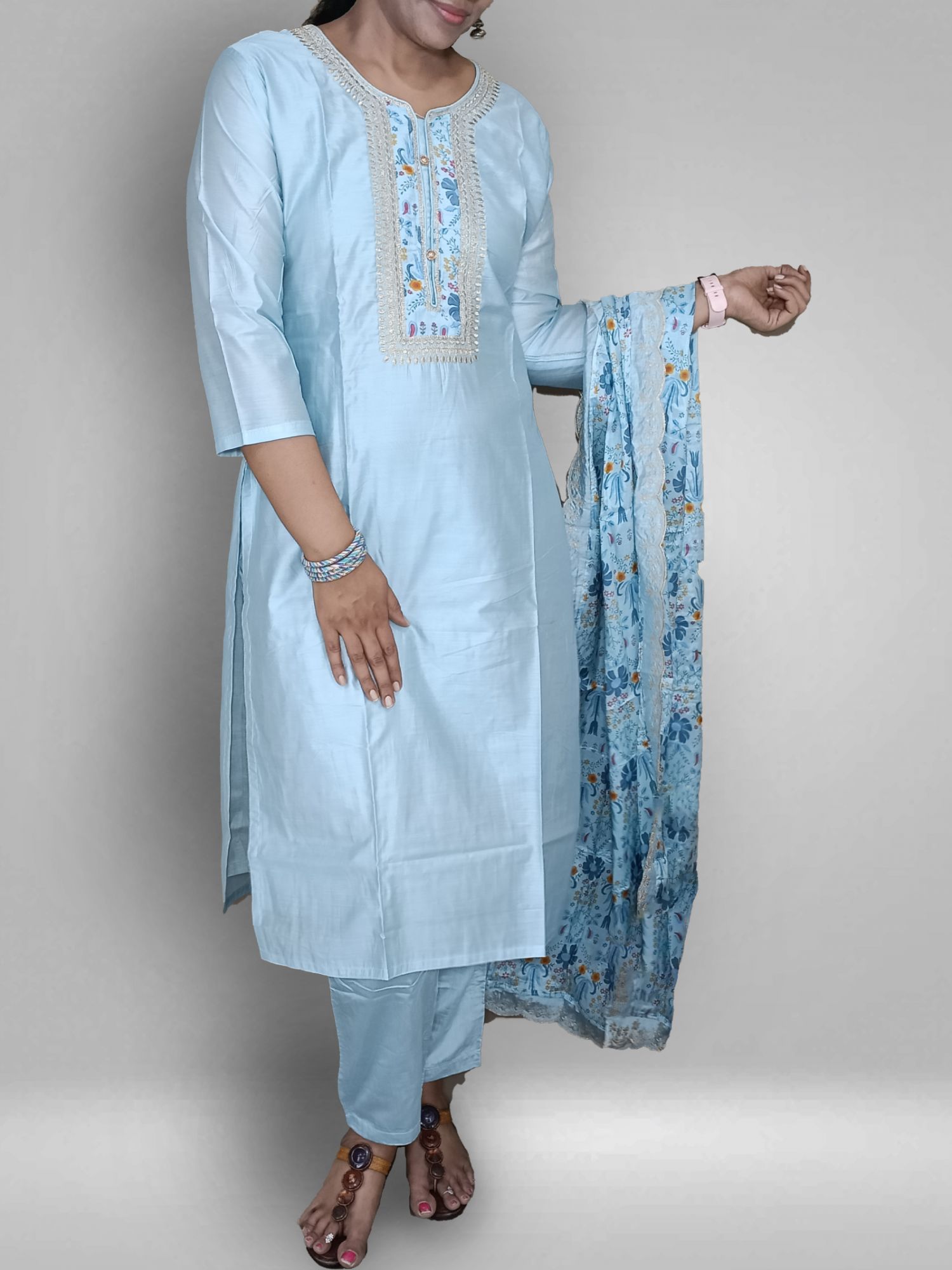 Powder blue muslin suit set