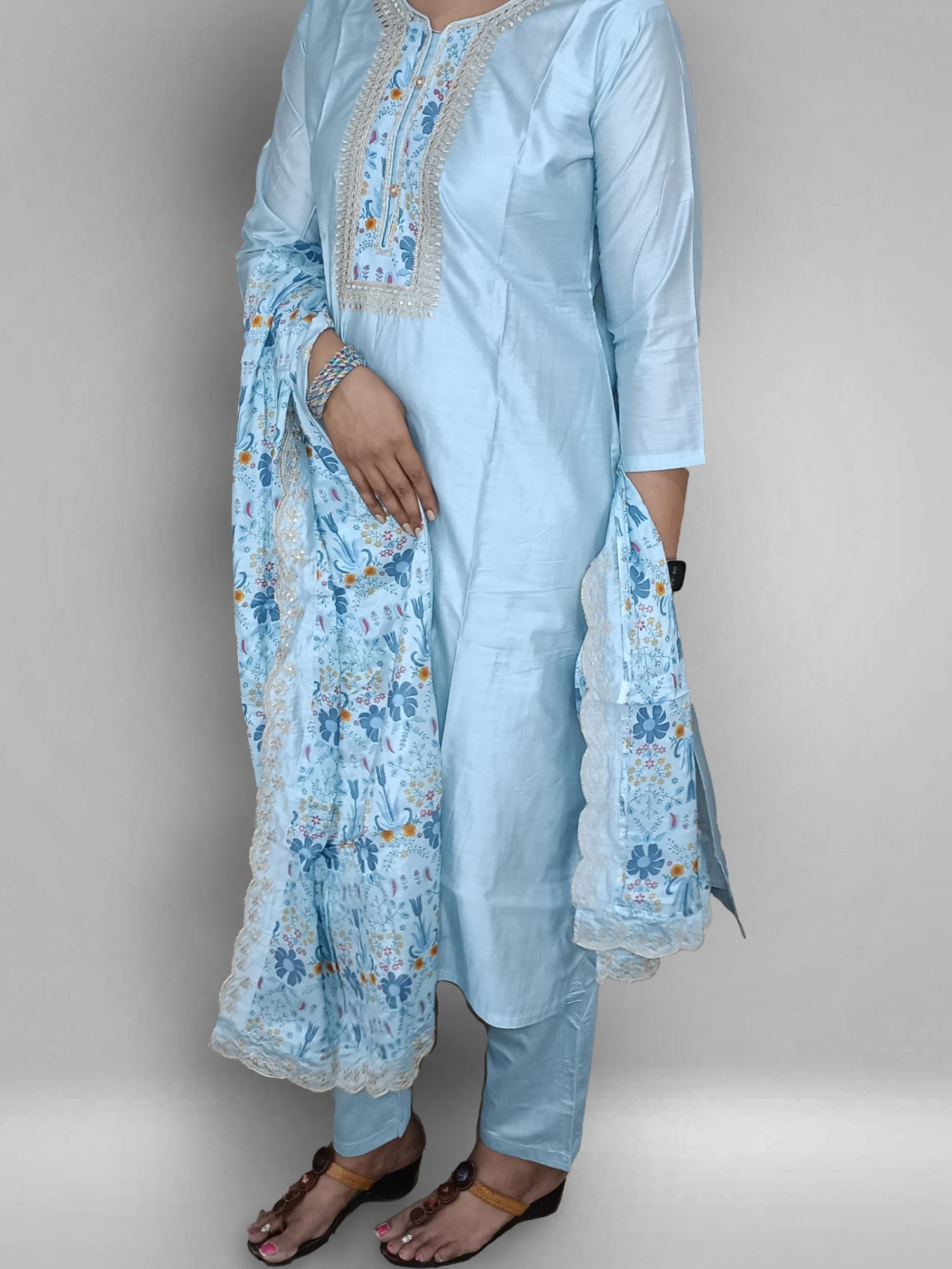 Powder blue muslin suit set