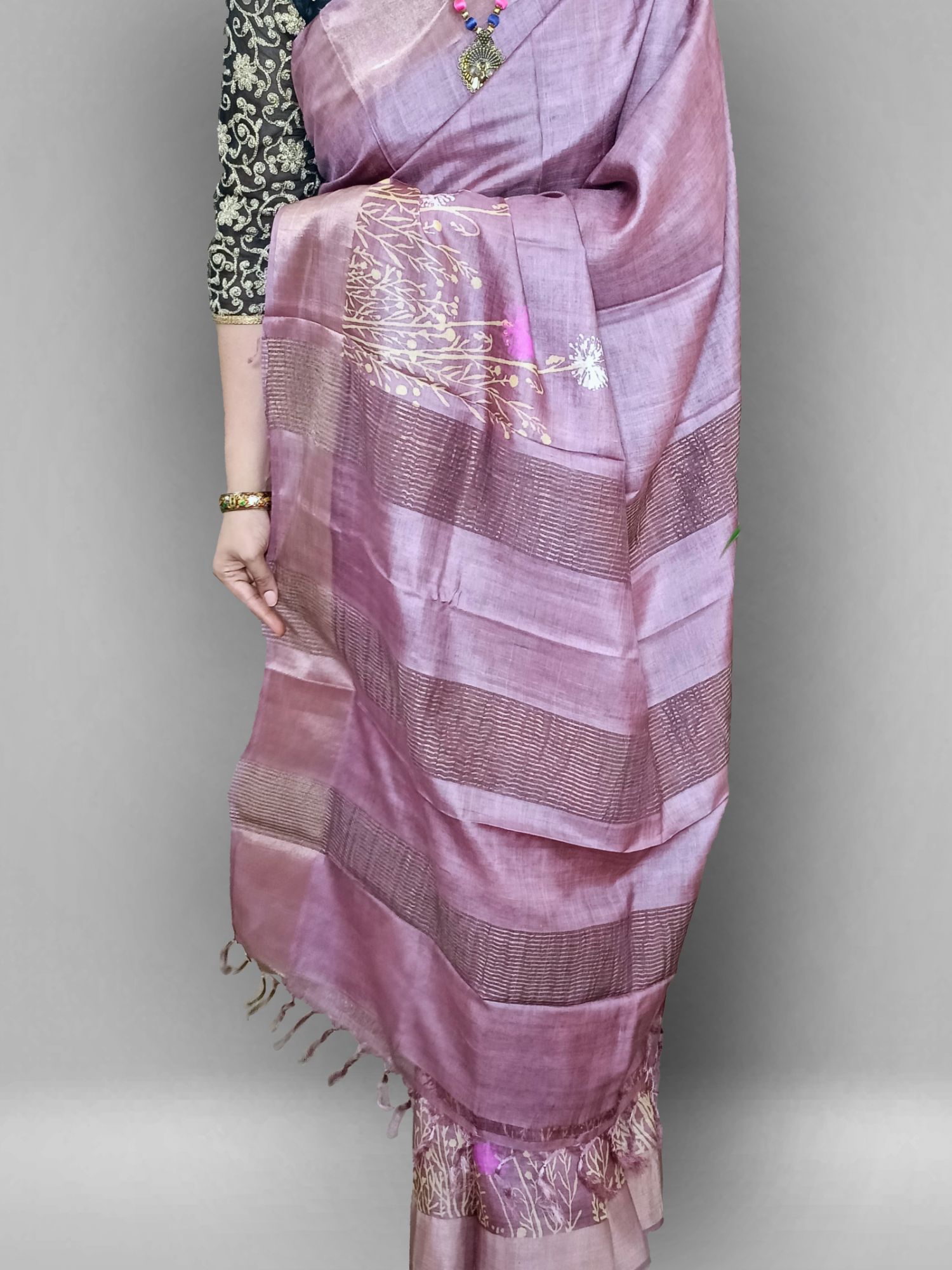 Printed pure tussar silk saree