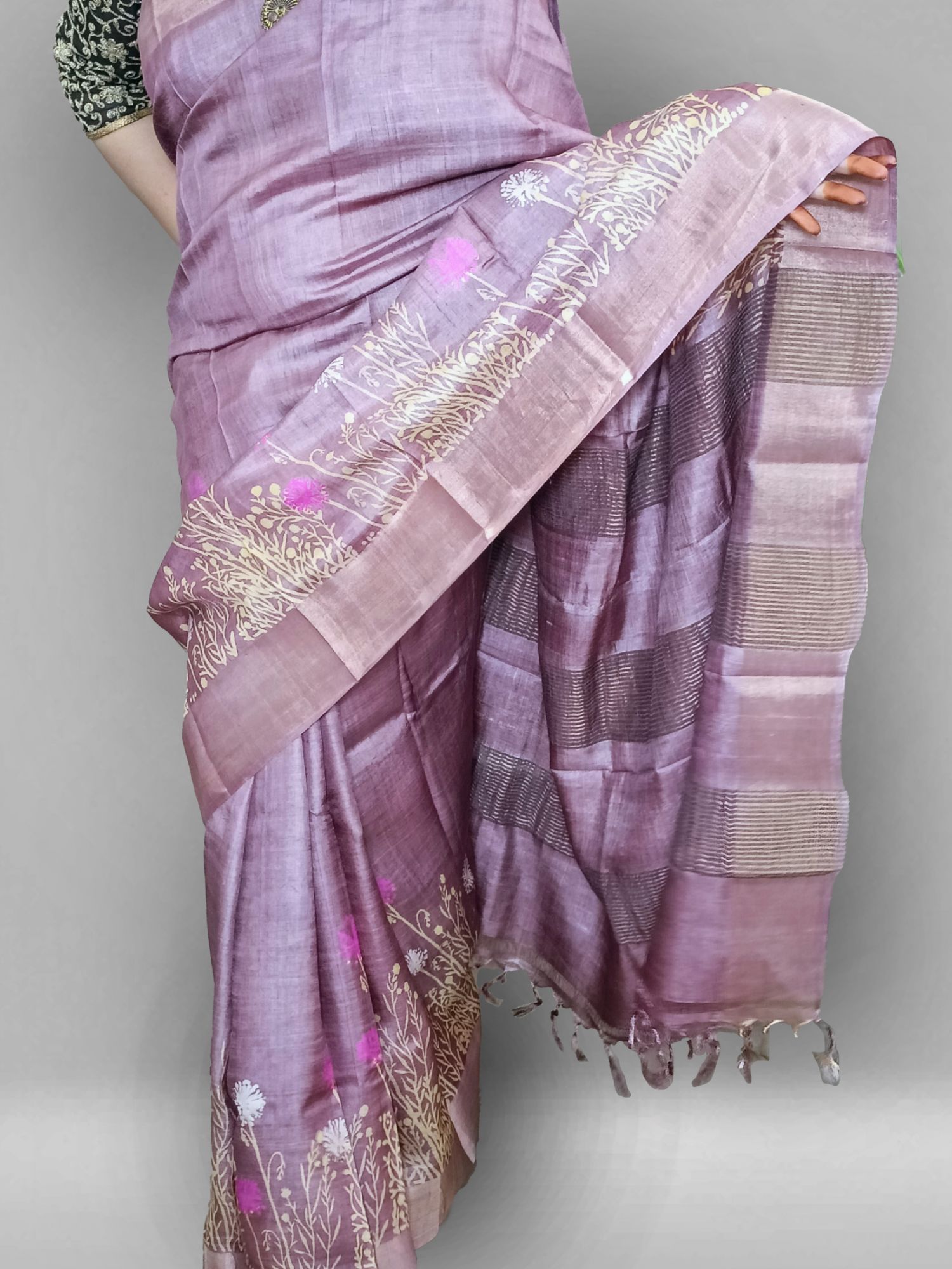 Printed pure tussar silk saree