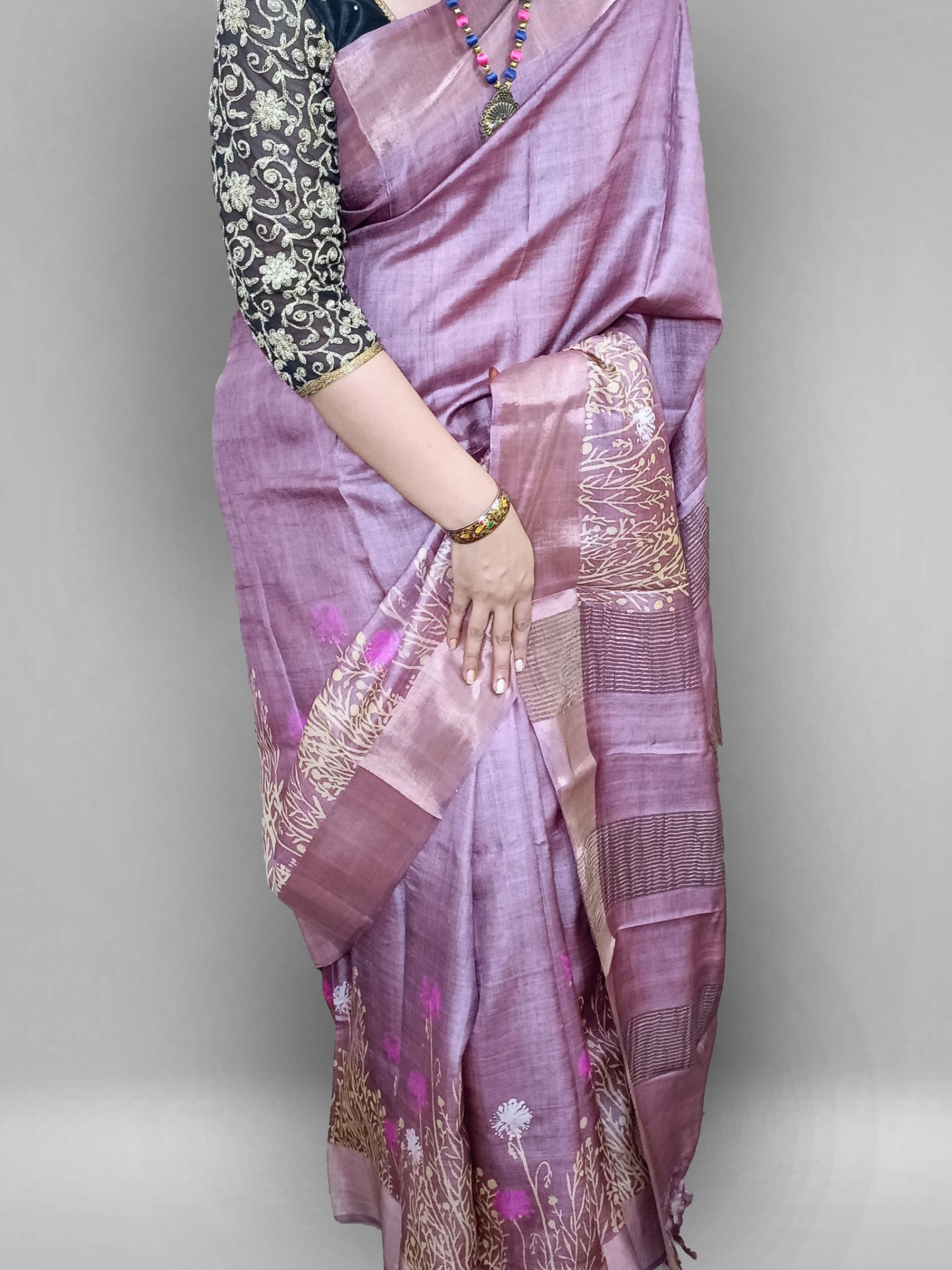 Printed pure tussar silk saree