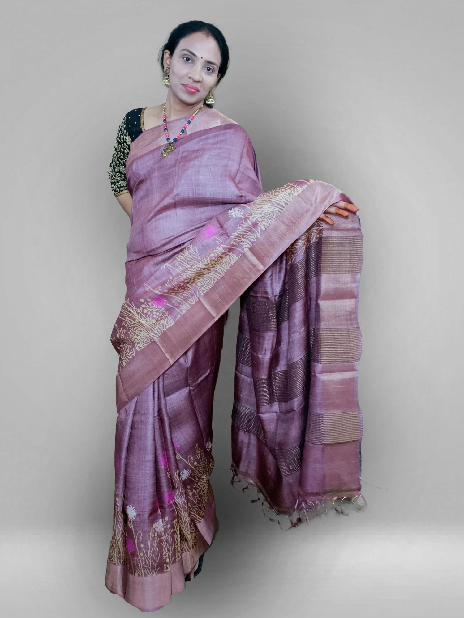 Printed pure tussar silk saree