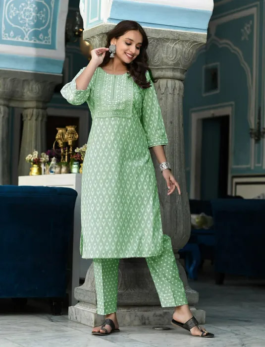 Pastel Green Cotton Suit Set