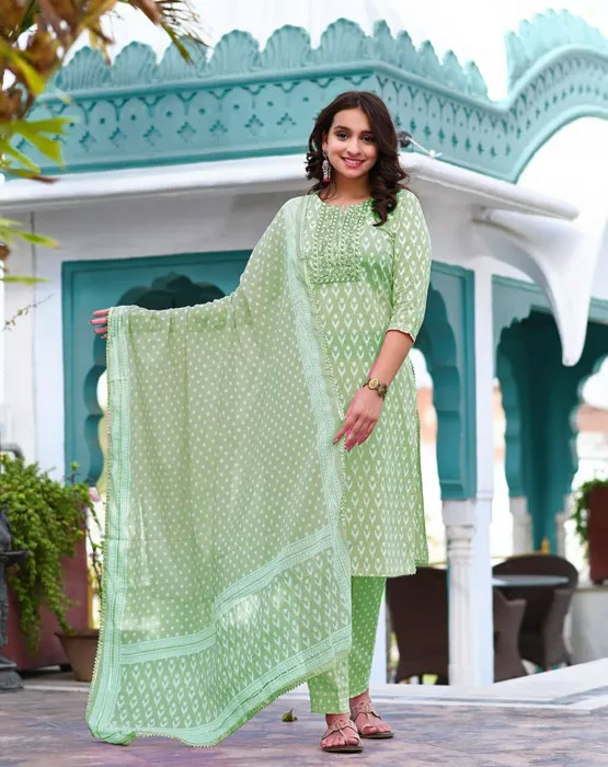Pastel Green Cotton Suit Set