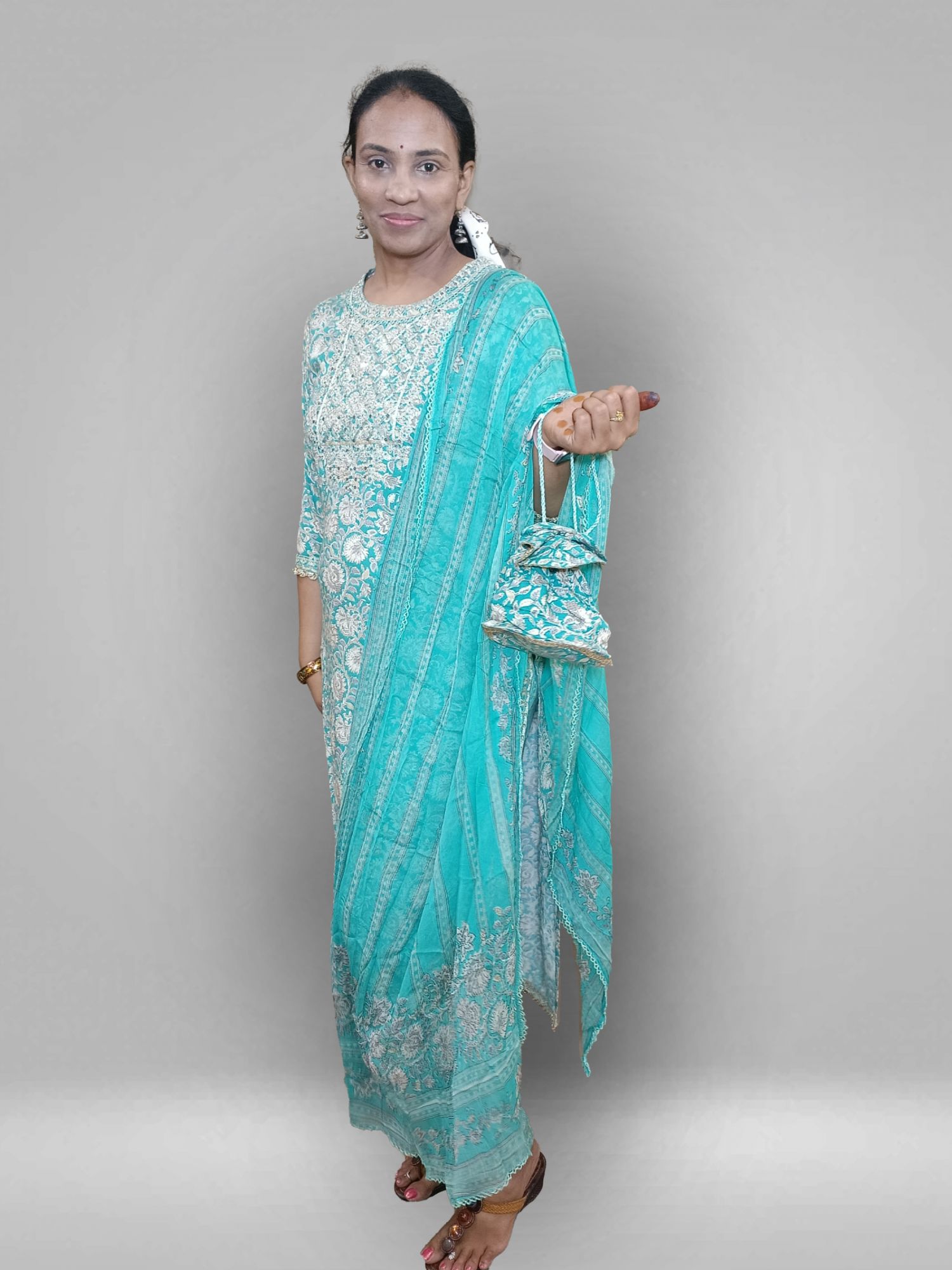 Sea green muslin suit set