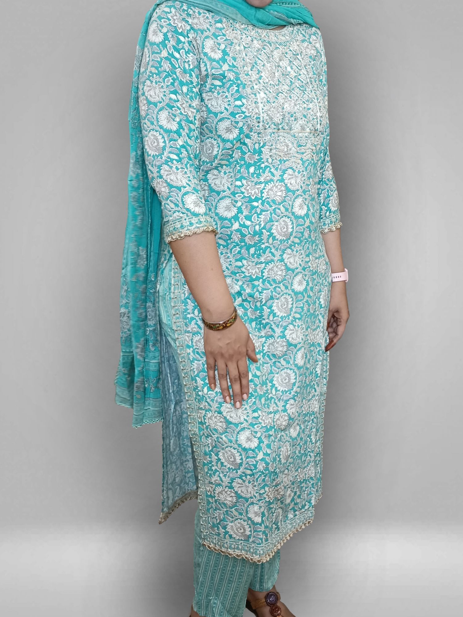 Sea green muslin suit set