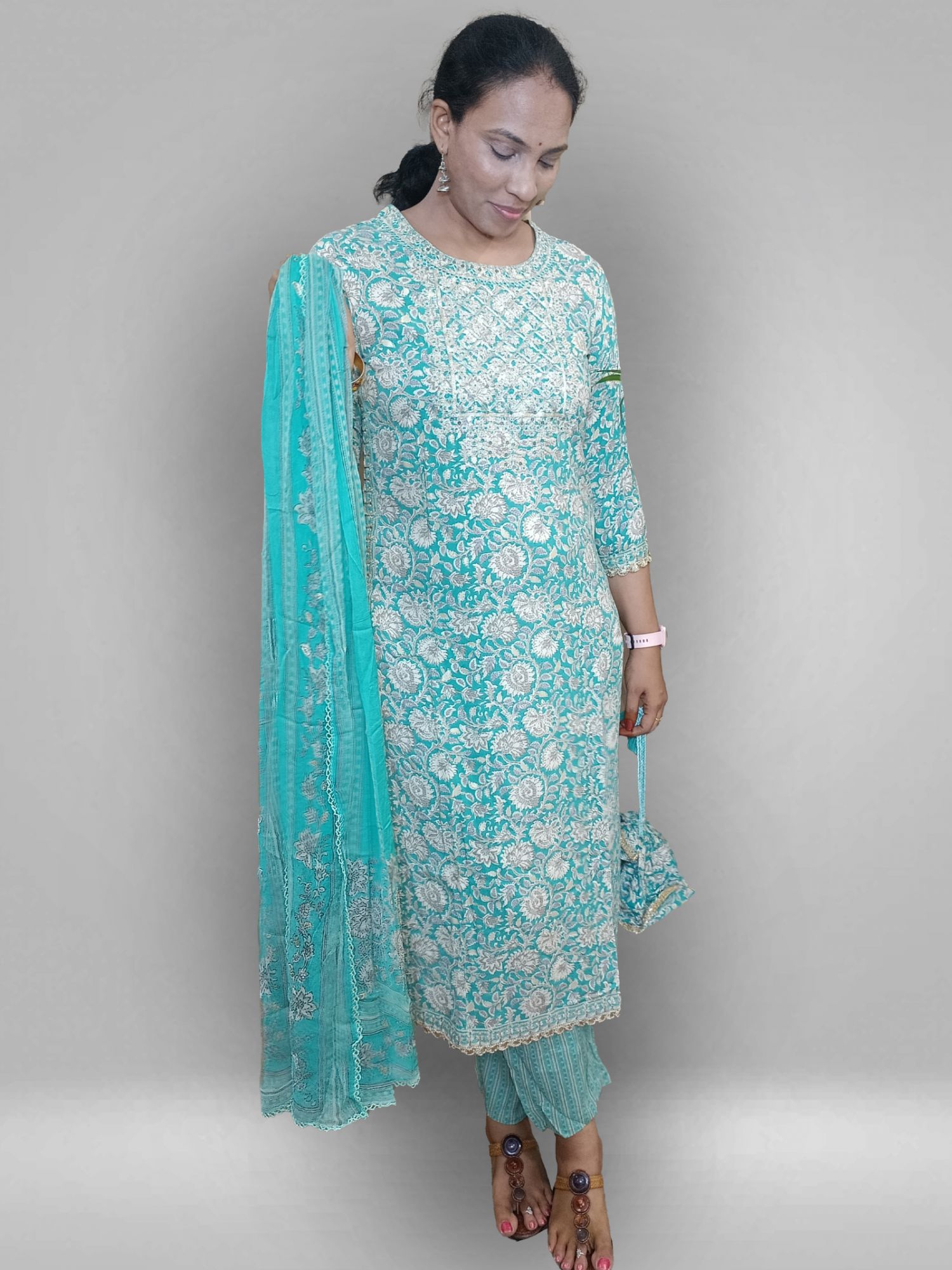 Sea green muslin suit set