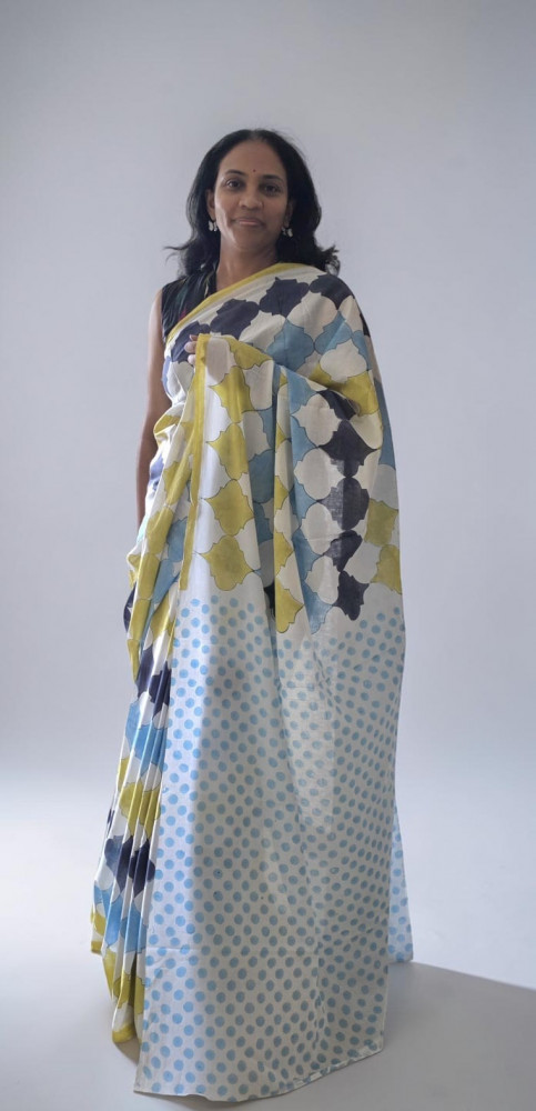 Image of Hand Block Printed Cotton Saree.