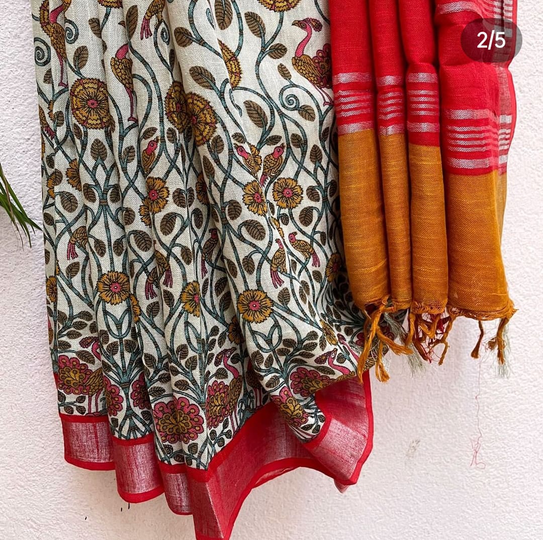 Apple Cinnamon Organic Linen Saree
