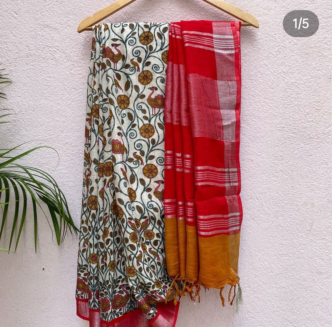 Apple Cinnamon Organic Linen Saree