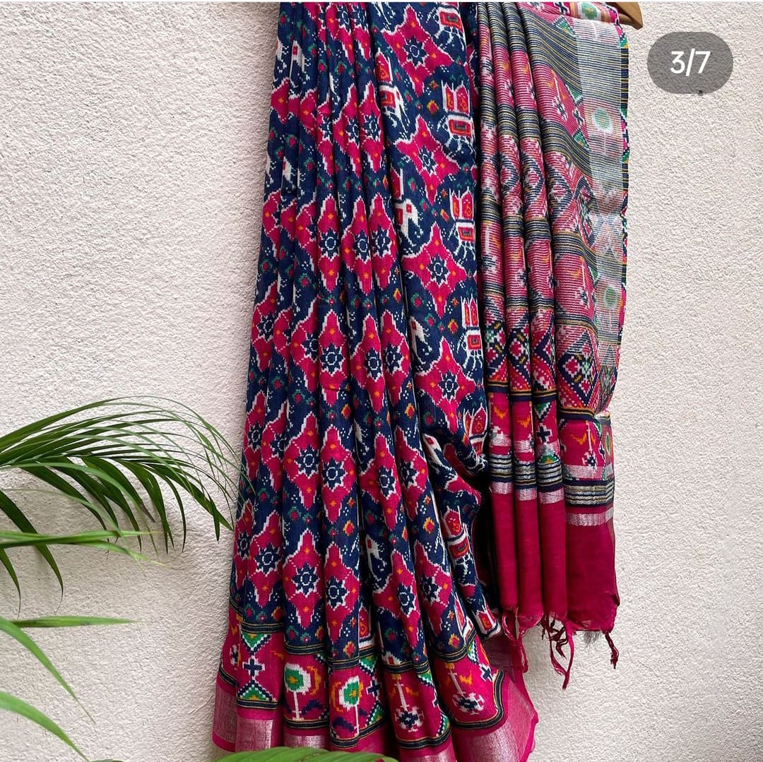 Crown Jewel Patola Organic Linen Saree