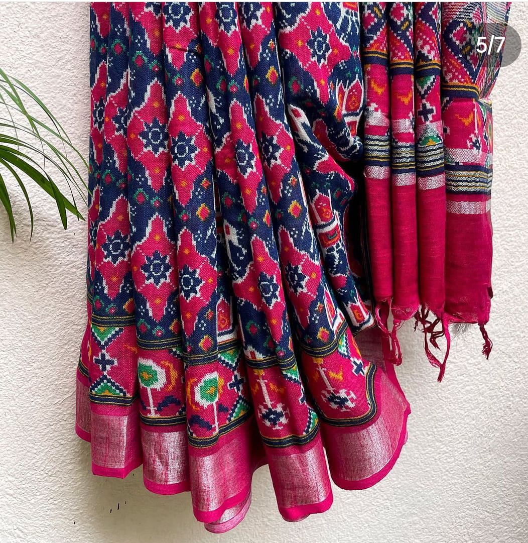 Crown Jewel Patola Organic Linen Saree