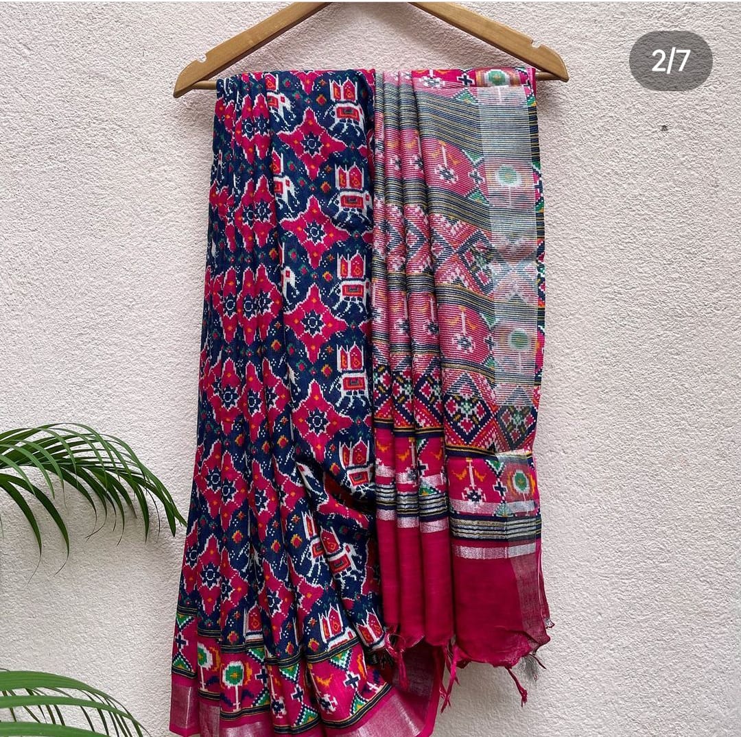 Crown Jewel Patola Organic Linen Saree