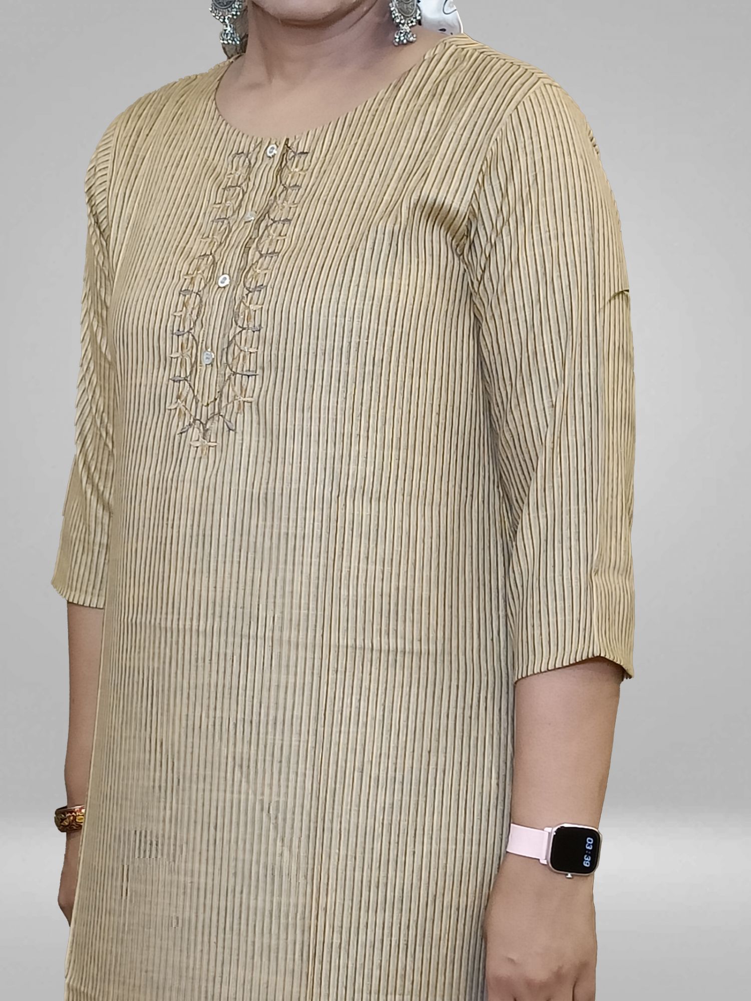 Olive Green stripes cotton kurti