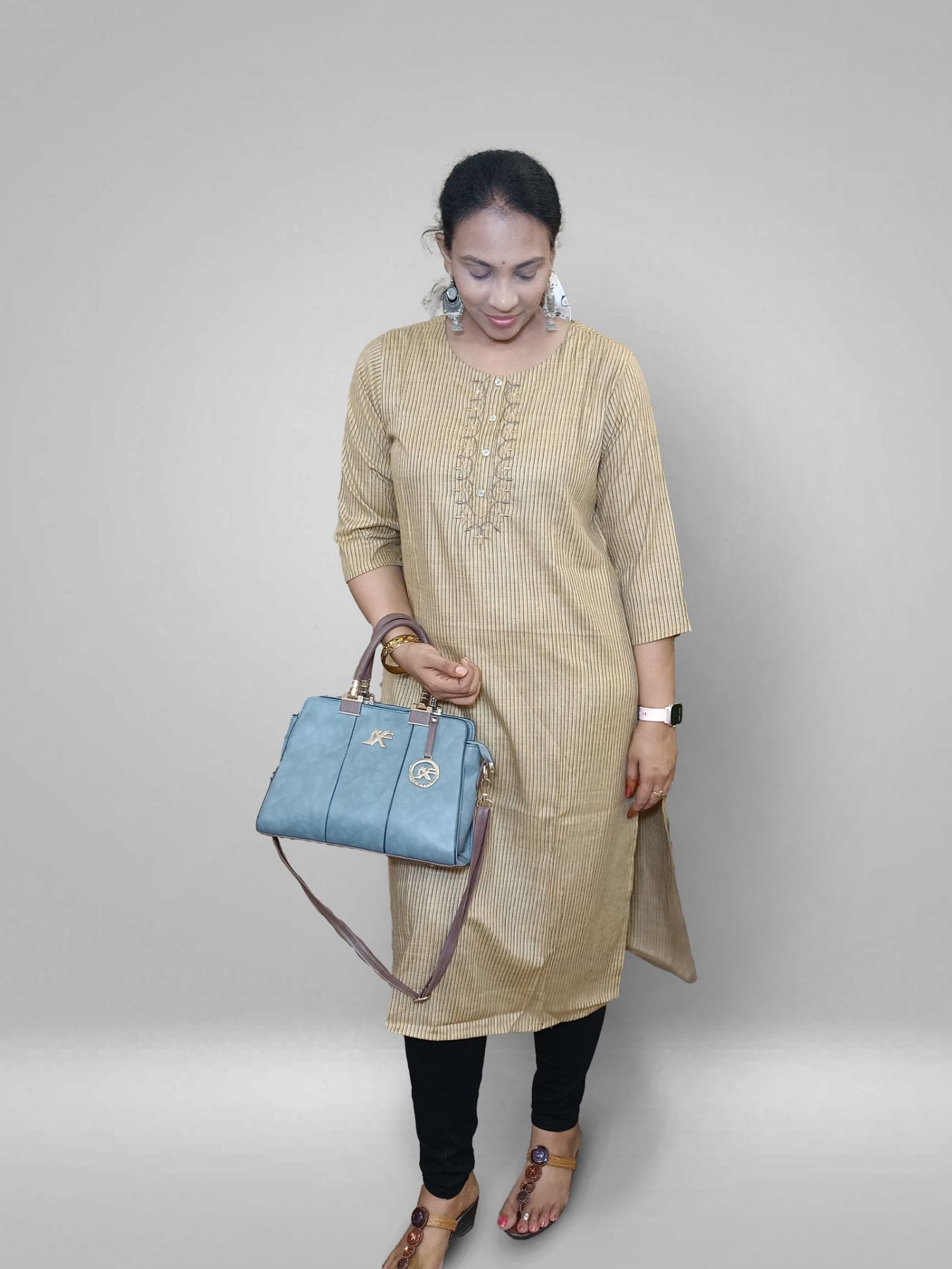 Olive Green stripes cotton kurti