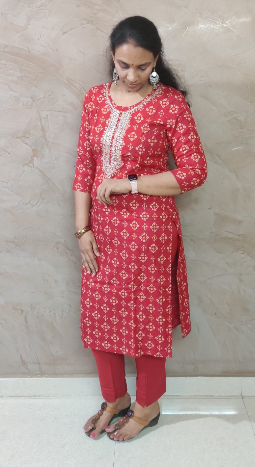 Red Color Printed Two Piece Suit Set