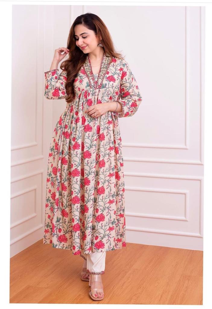 Alia cut floral two piece suit set