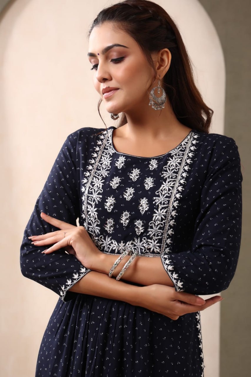 Embroidery Work Naira Cut Two Piece Suit Set