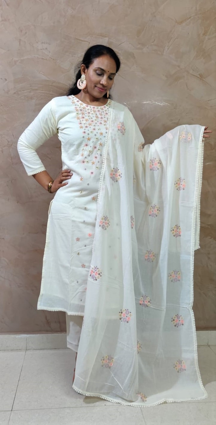 Off White Embroidery Suit Set